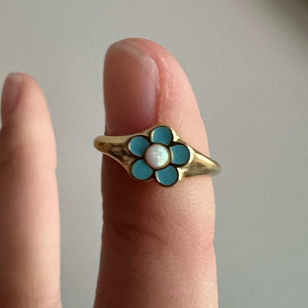Gold and Blue Flower Opal Ring Local Eclectic SIZE 5